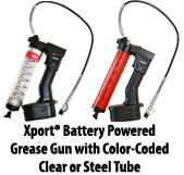 Xport® Battery Powered Grease Gun with Color-Coded Clear or Steel Tube